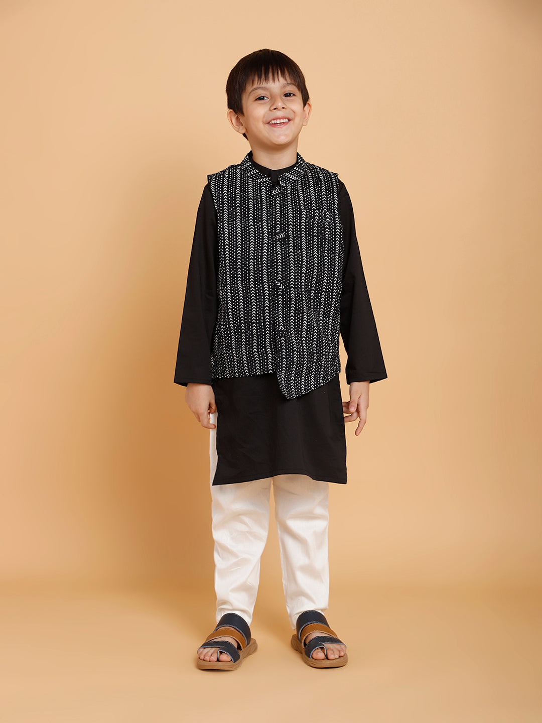 Black Kurta and Pyjama with Jacket (Set of 3)