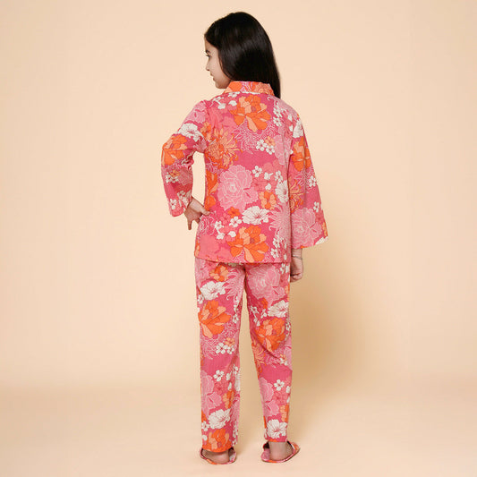 Pink Floral Night Shirt with Pyjama & Slipper