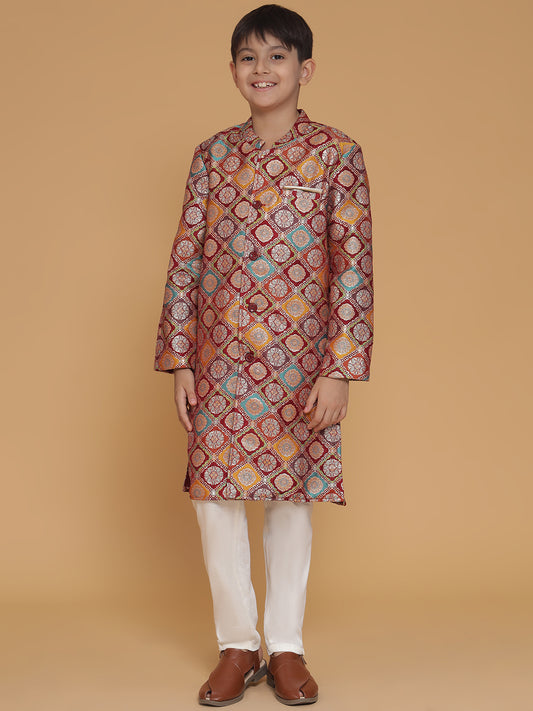 Maroon Jacquard Sherwani and Pyjama
