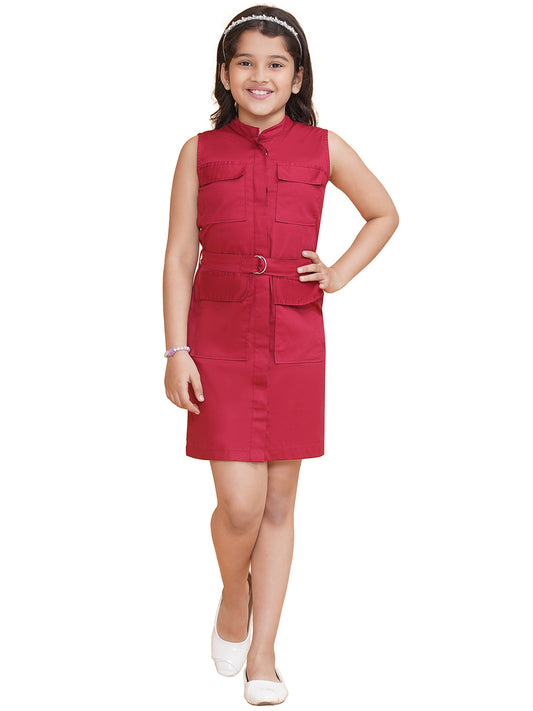 PICCOLO Pocket Details Sleeveless Dress with Belt- Red