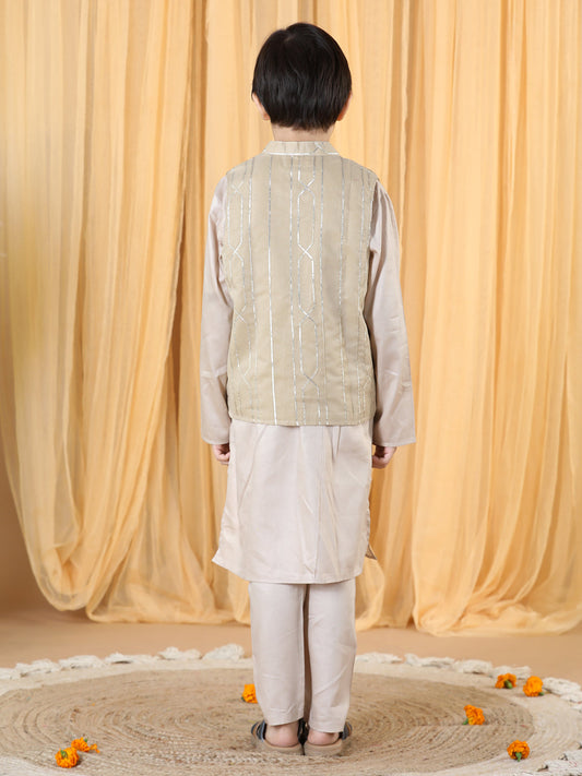 Piccolo Boy's Cream Kurta Pyjama with Gota Lining Jacket