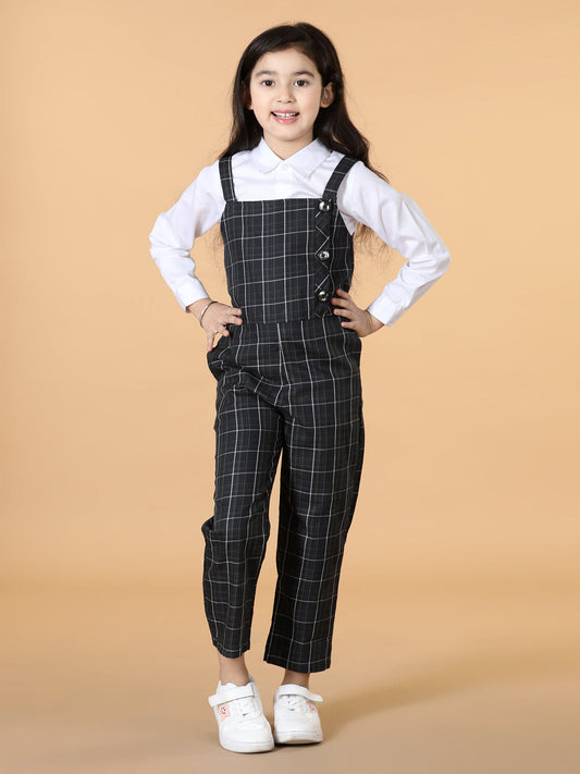 Girls Top with Checked Dungaree Set