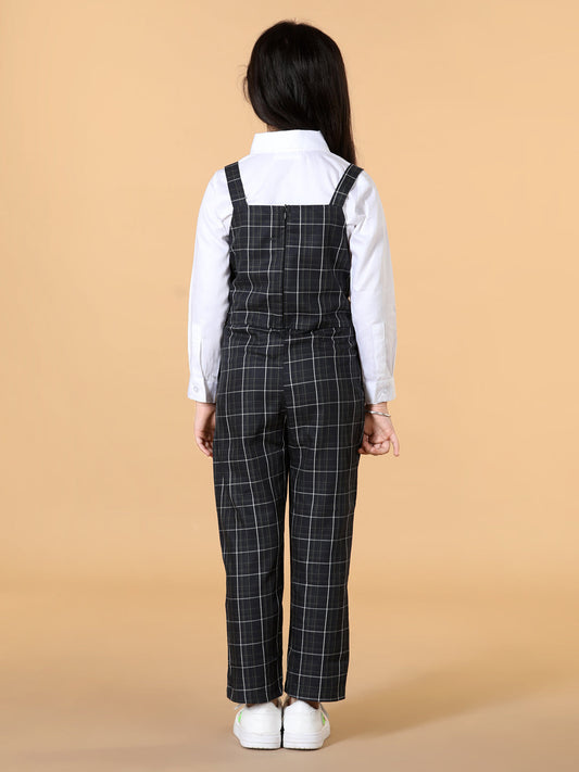 Girls Top with Checked Dungaree Set