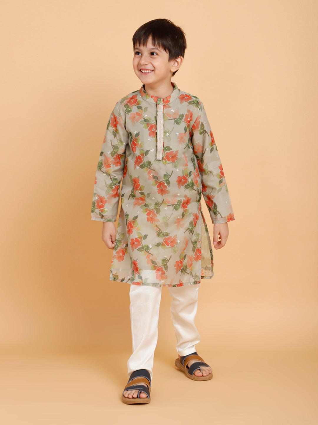 Olive Organza Kurta with Pyjama (Set of 2)