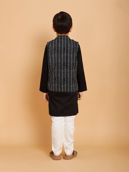 Black Kurta and Pyjama with Jacket (Set of 3)