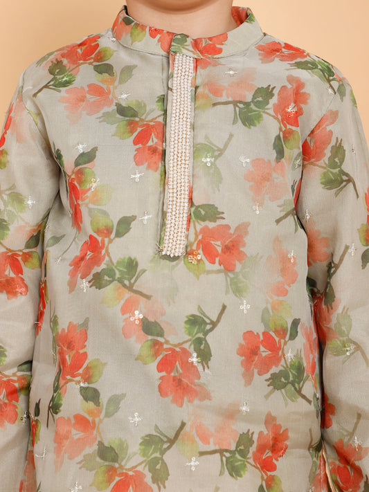 Olive Organza Kurta with Pyjama (Set of 2)