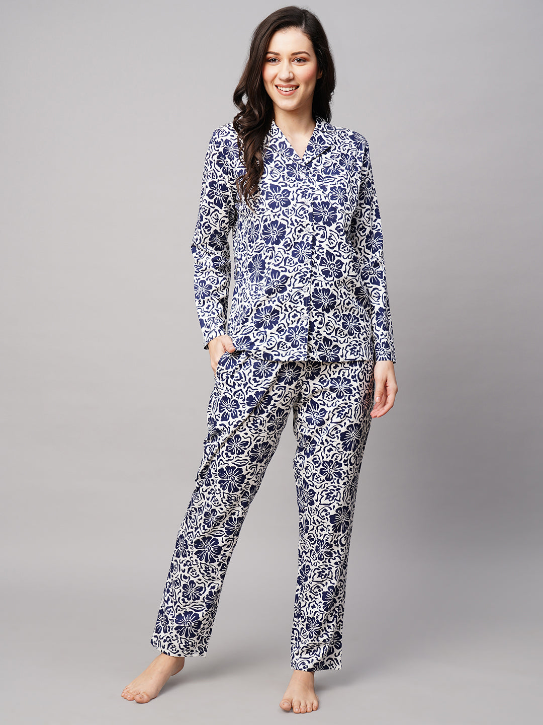 Women 2 Pieces Floral Printed Pure Cotton Night Suit
