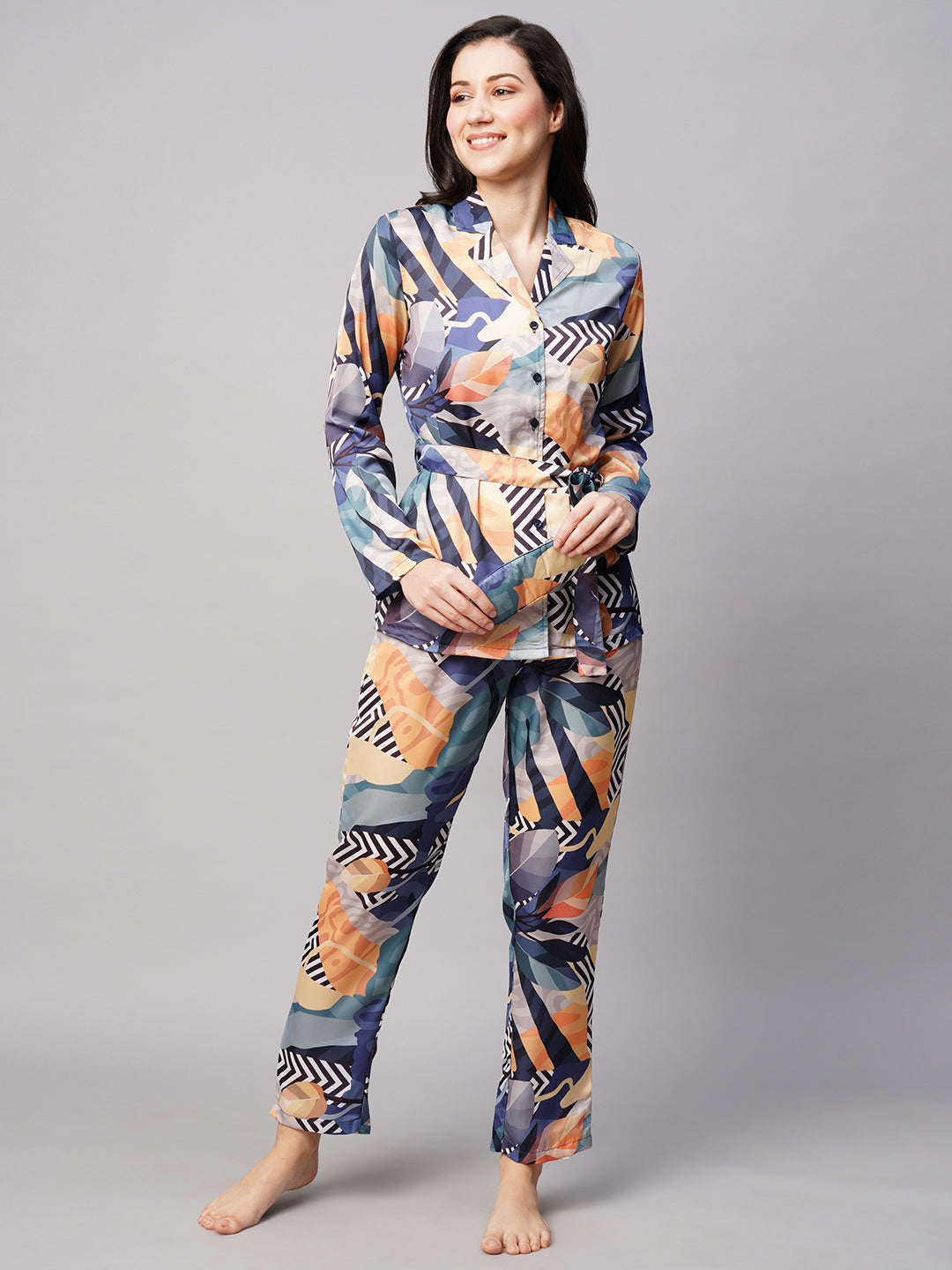 Women 2 Pieces Printed Satin Night suit