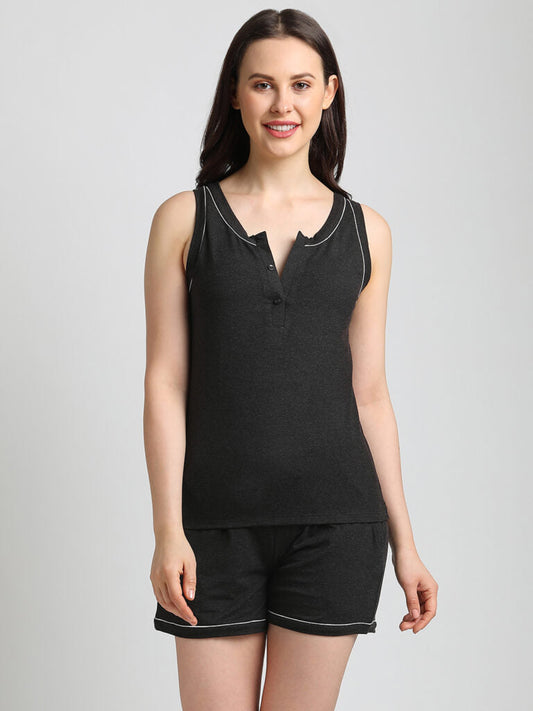 Drape In Vogue Grey Milange Night Suit