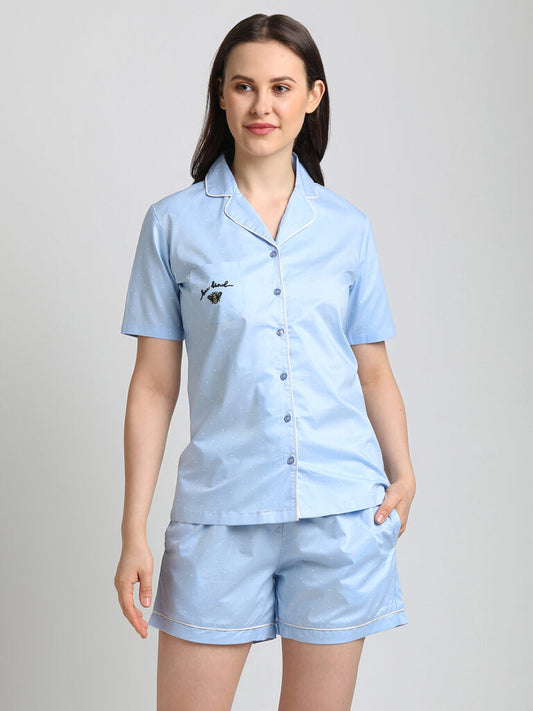 Drape In Vogue Blue with White Dot Night Suit