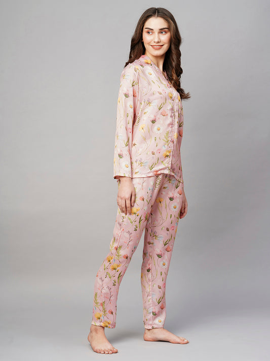 Women's Pink Floral Print Night Suit