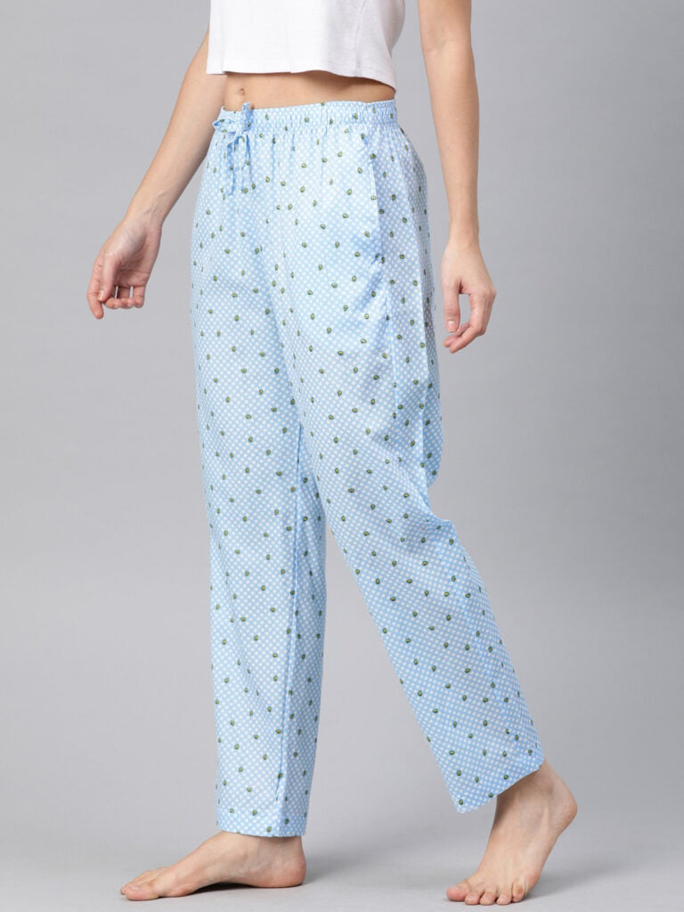Women Blue & Green Avocado Printed Relaxed Fit Lounge Pants
