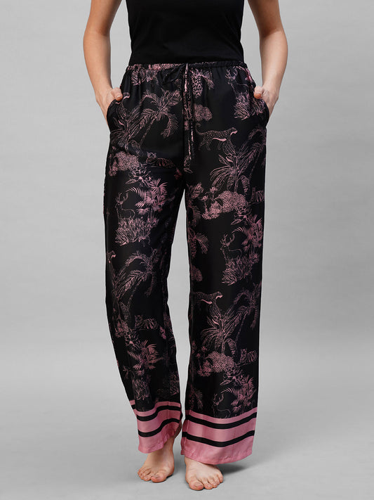 Women Black pink printed pyjama