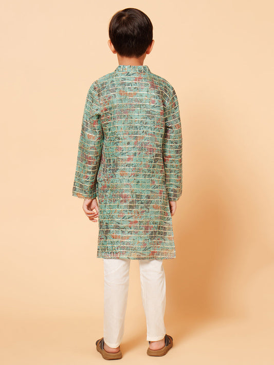 Piccolo Boys Green Kota Checks Kurta Pyjama set