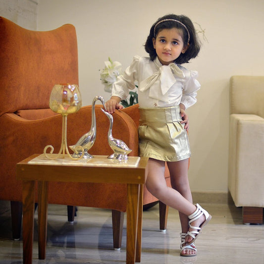 Girls Gold Pleated Skirt And Top Set
