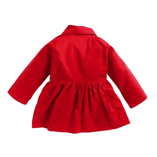 Collar Neck Solid Trench Coat with Attached Buttons - Red