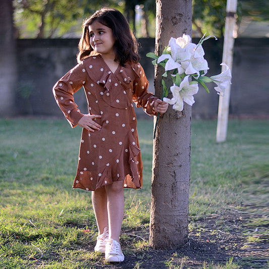 Polka Dots Printed Casual Dress - Brown