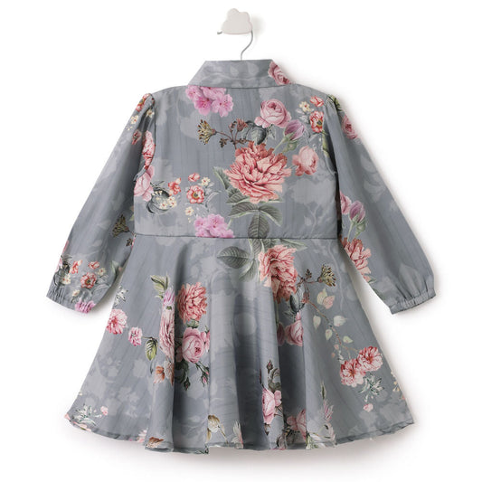 Gray Floral Print Full Sleeve Dress