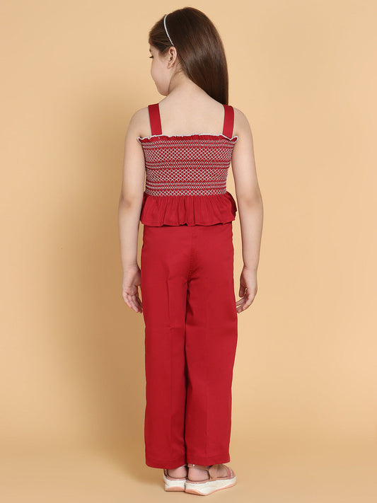 Girls Maroon Set of 2 Printed Cotton Clothing set