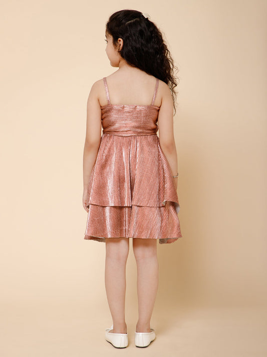 Piccolo-Twisted Front Detail, Waist Hollow Out Pleated Dress-Pink