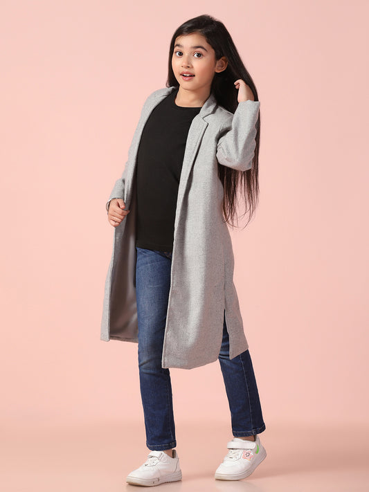 Grey Tweed Long Front Open Coat