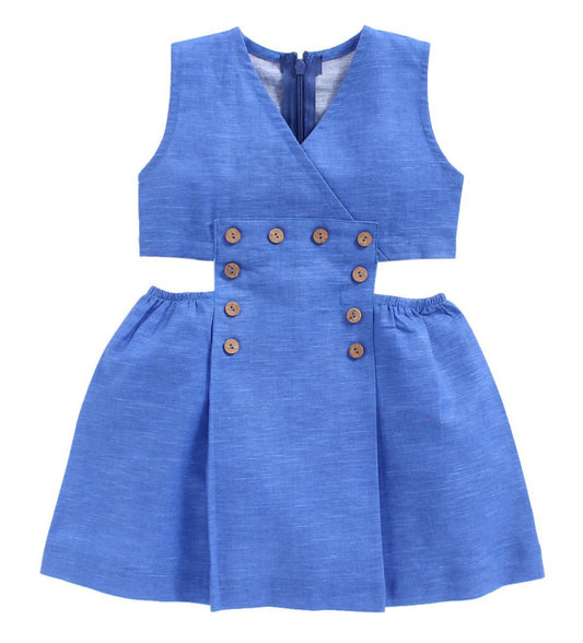 Blue Button Applique Sleeveless Dress