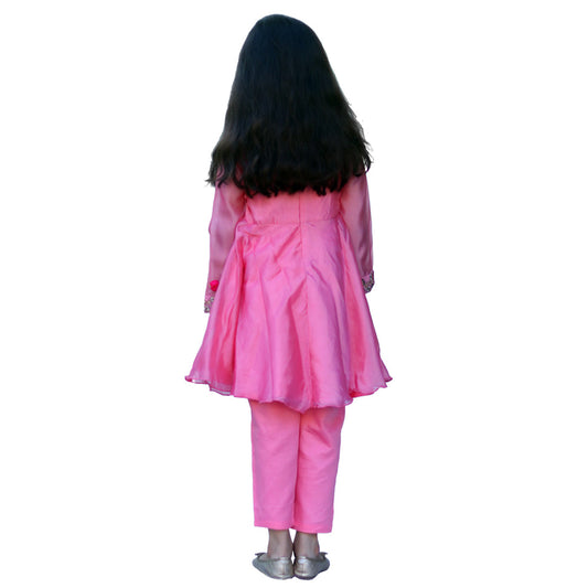 Pink Bow Applique Full Sleeve Kurta Pyjama Set