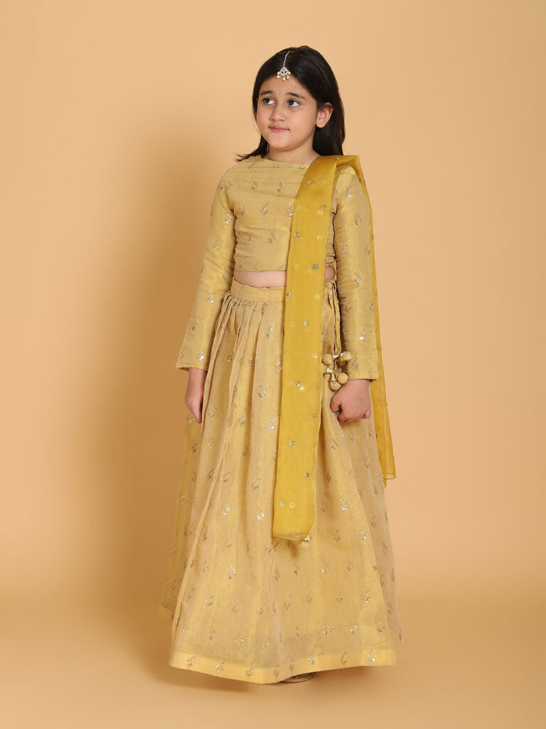 Piccolo - Golden Choli & Lehenga With Dupatta Set - Golden
