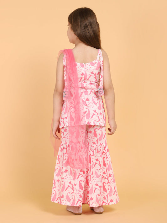 Piccolo - Printed Kurti & Sharara set With Dupatta - Pink