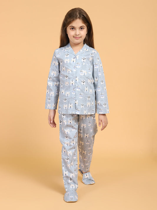 Girls Animal Motif Pyjamas Night Suit Set With Slip Ons
