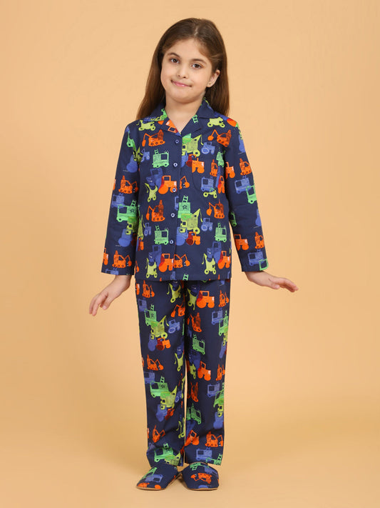 Girls Navy Blue Pyjama Night Suit Set