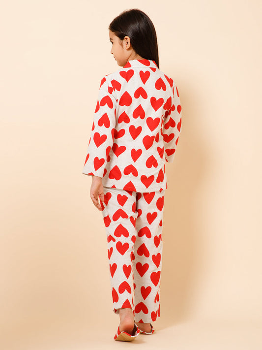 Piccolo-Printed Night Suit With Slip Ons- White