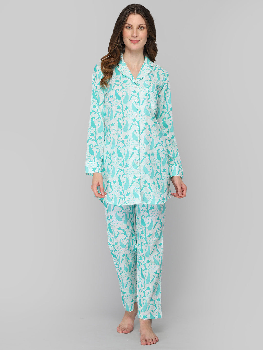 DRAPE IN VOGUE Women Sea Green & White Printed Night suit