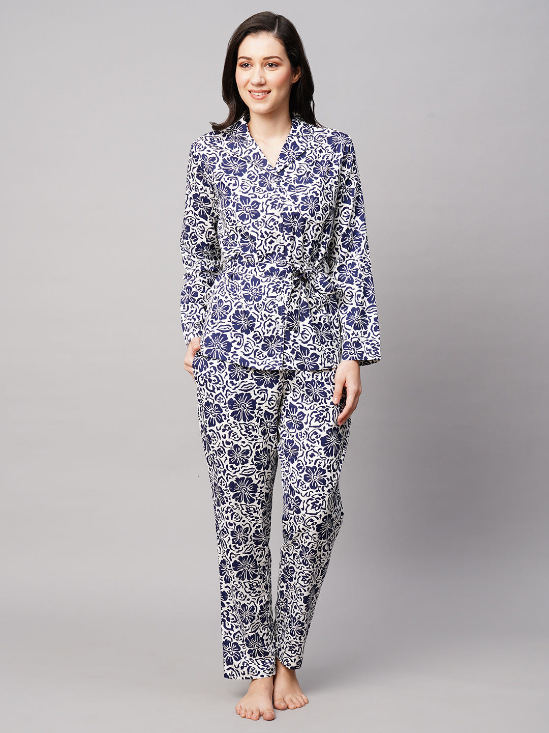 Women 2 Pieces Floral Printed Pure Cotton Night Suit