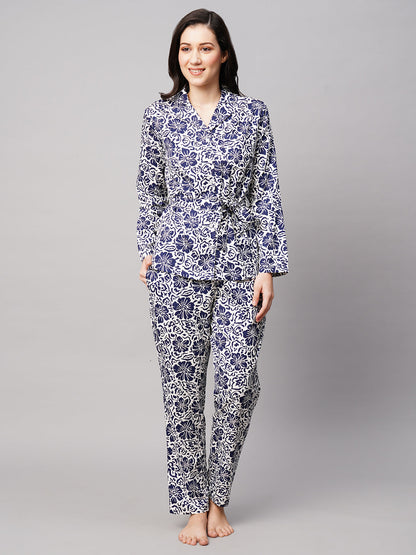 Women 2 Pieces Floral Printed Pure Cotton Night Suit
