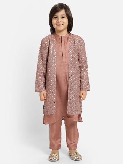 Mauve Kurta Pajama And Jacket Adorn With Mirror Work