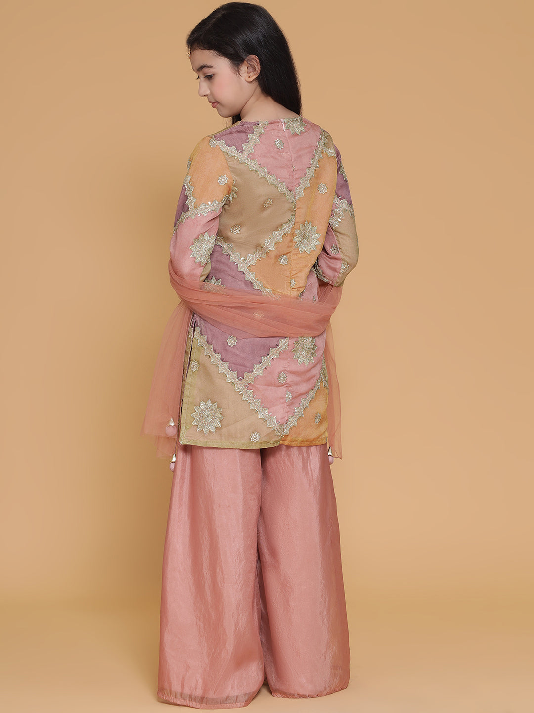 Piccolo- Embroidered Kurta With Pallazo Set - Pink