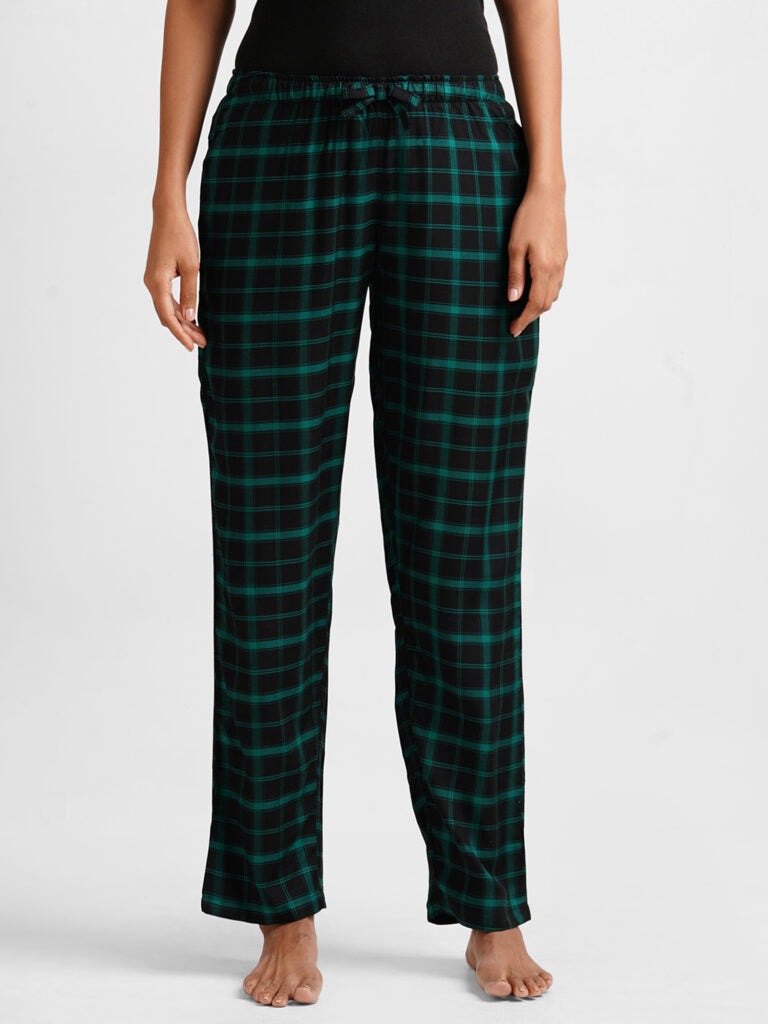 Women Black & Green Checked Lounge Pants