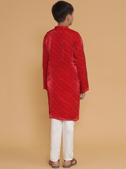 Piccolo- Leheriya Kurta Pyjama Set With Zardosi Buttons-Red