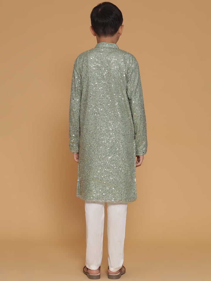 Piccolo- Sequin Kurta Pyjama Set- Green