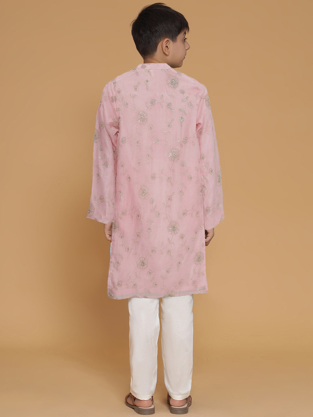 Boys Ethnic Motifs Embroidered Sequinned Straight Kurta with Pyjamas