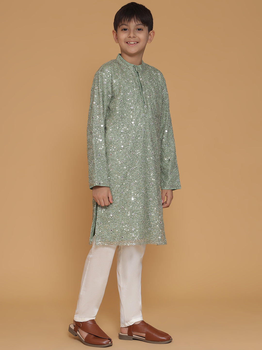 Piccolo- Sequin Kurta Pyjama Set- Green