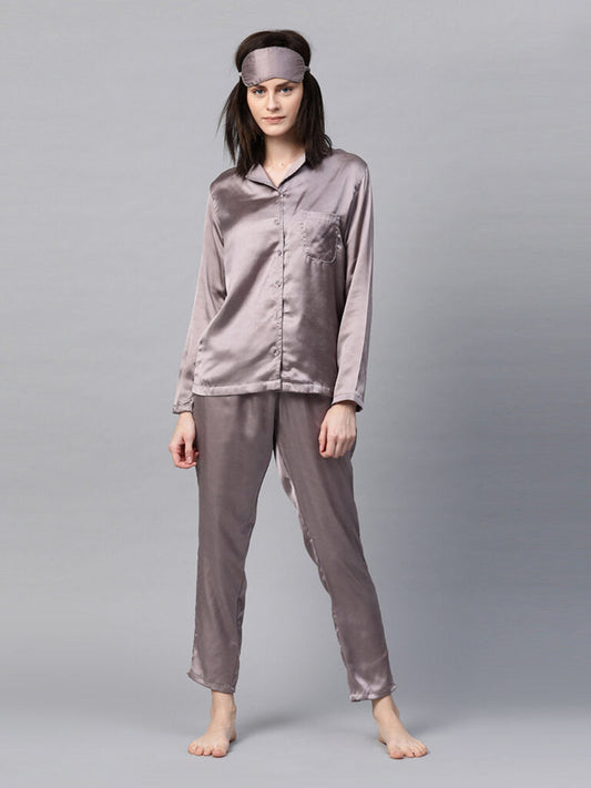 Women Grey Solid Night Suit