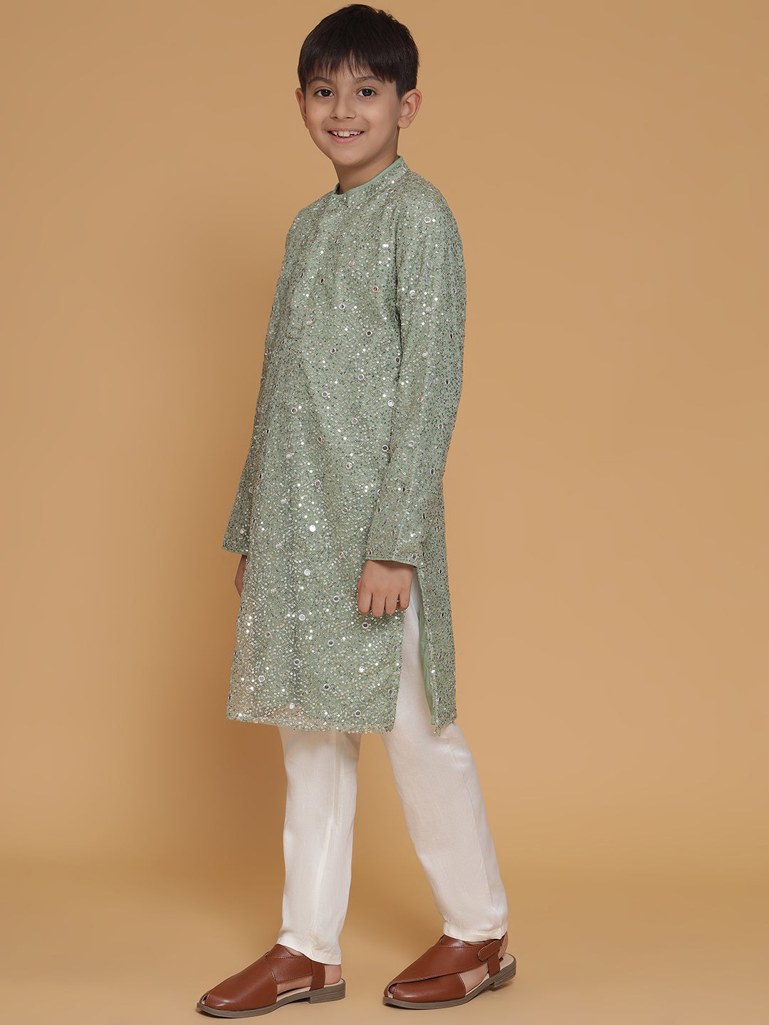 Piccolo- Sequin Kurta Pyjama Set- Green
