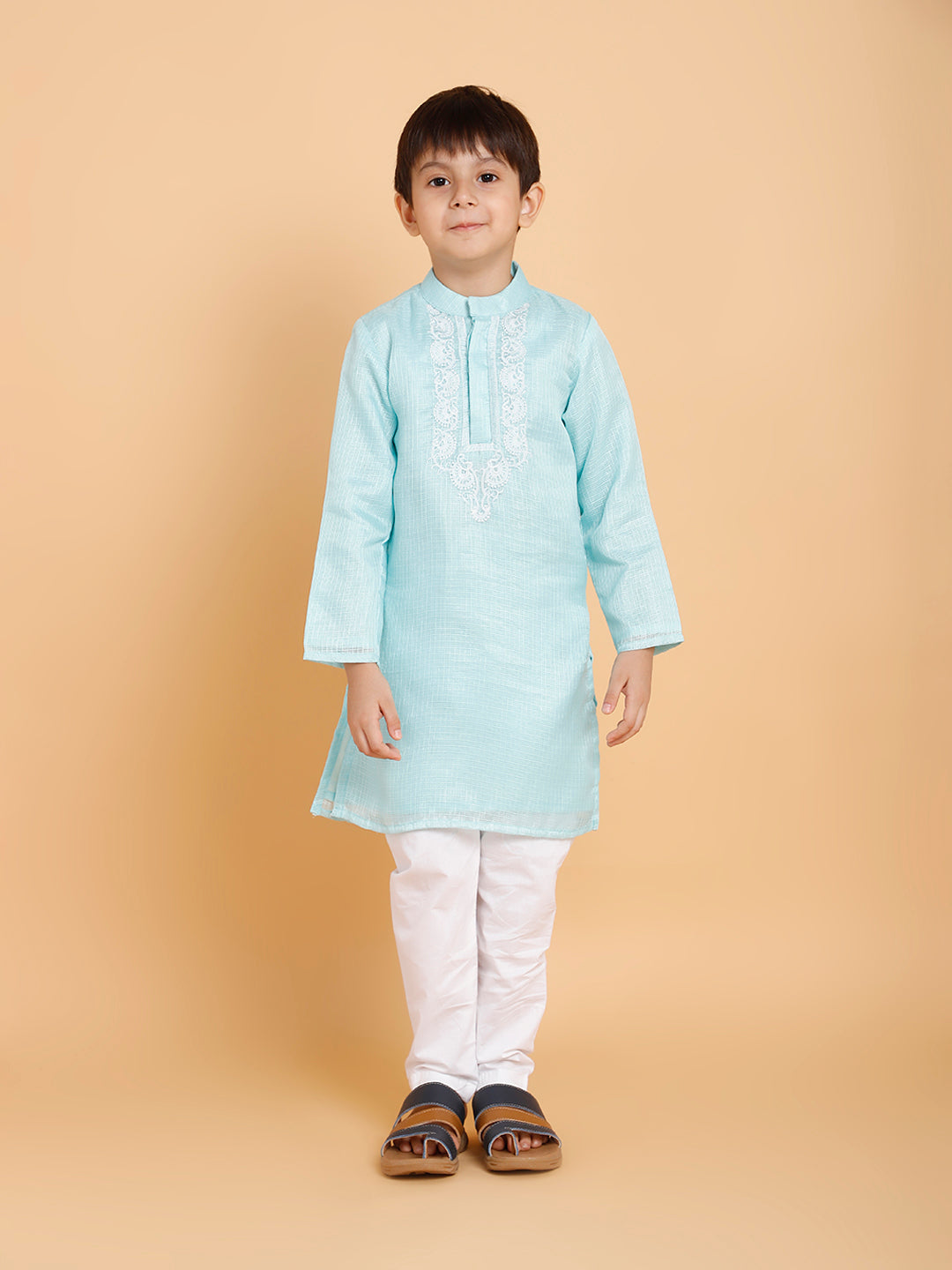 Blue Kurta with Embroidery with Pyjama (Set of 2)