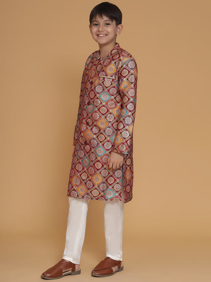 Maroon Jacquard Sherwani and Pyjama
