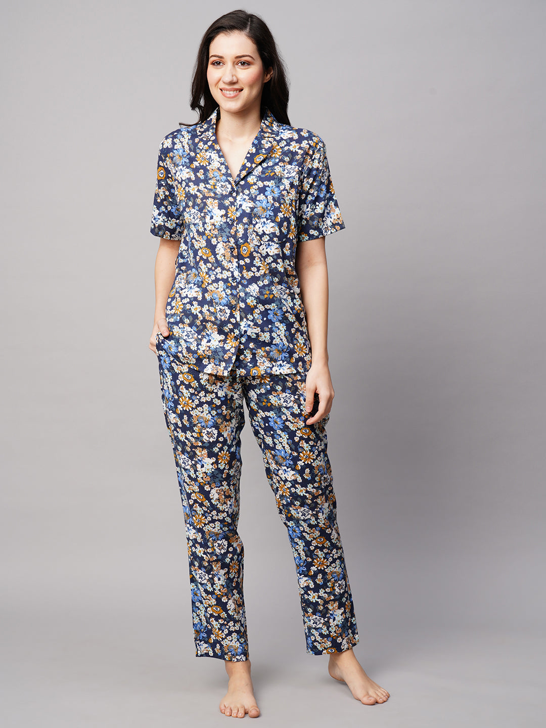 Women 2 Pieces Floral Printed Pure Cotton Night suit