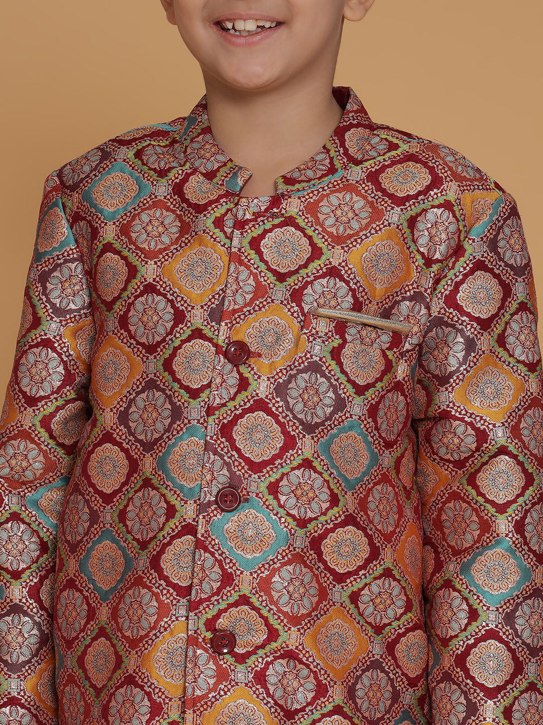 Maroon Jacquard Sherwani and Pyjama