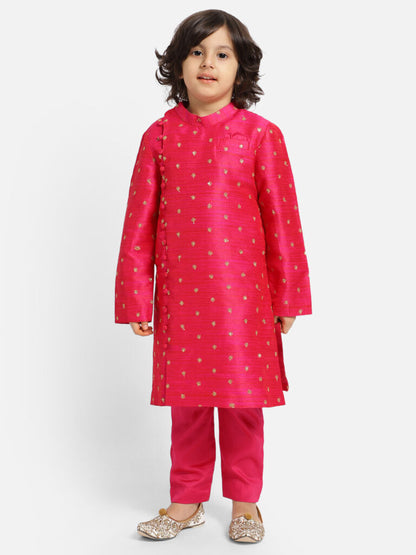 Pink  Full Sleeve Sherwani With Pants Set
