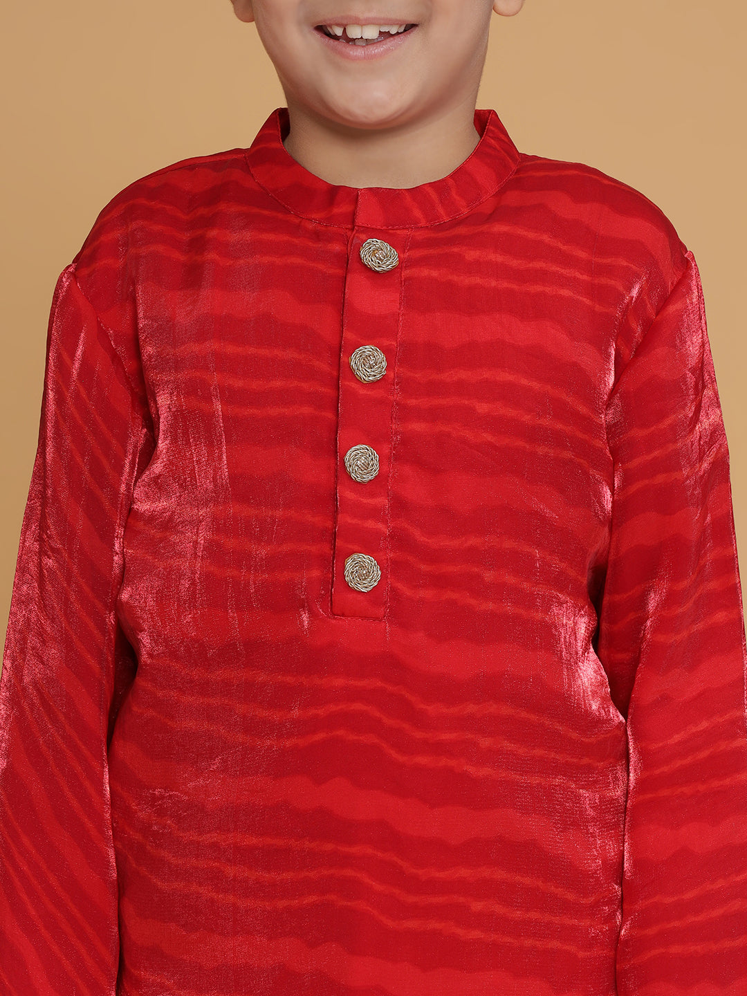 Piccolo- Leheriya Kurta Pyjama Set With Zardosi Buttons-Red